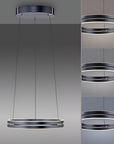 Modern pendant kinetic light with circular design on a gray background