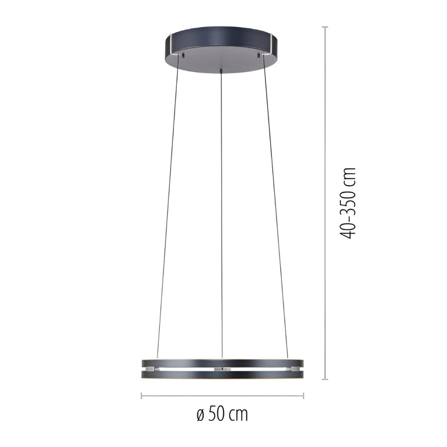 Kinetic Pendant light with dimensions on a white background