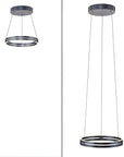Two modern kinetic pendant lights with circular designs on a white background