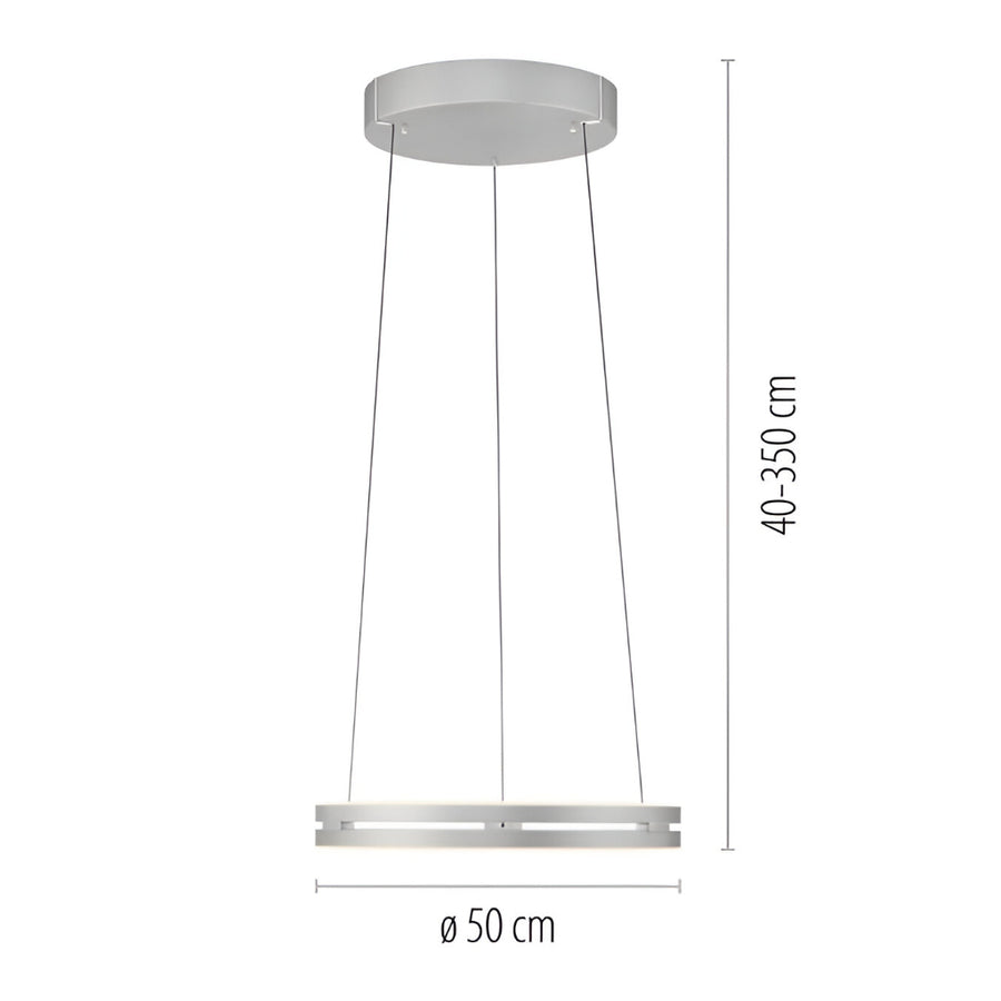 Kinetic Pendant light with dimensions on a white background