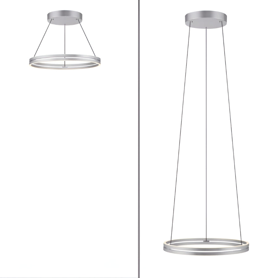 Two modern pendant lights on a white background