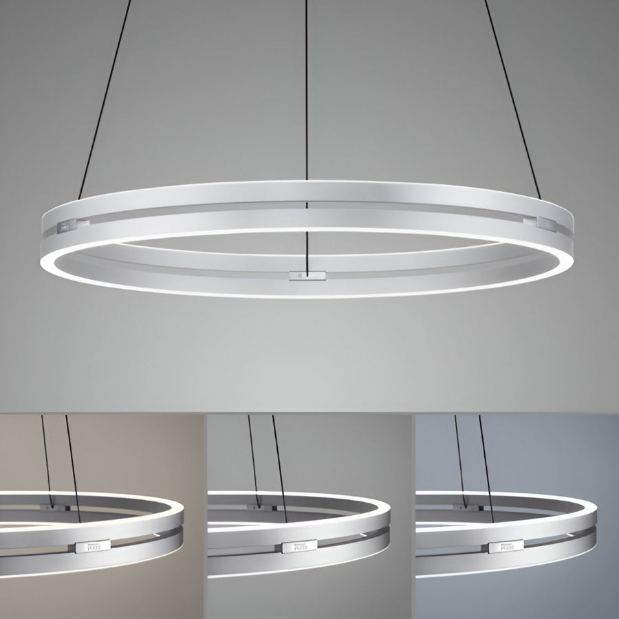 Modern chandelier with circular design on a gray background