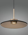 Modern kinetic pendant light with a dark glass shade on a gray background from Neuhaus Pure available at Spacio in India. 