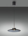 Modern pendant kinetic light with a black finish on a gray background