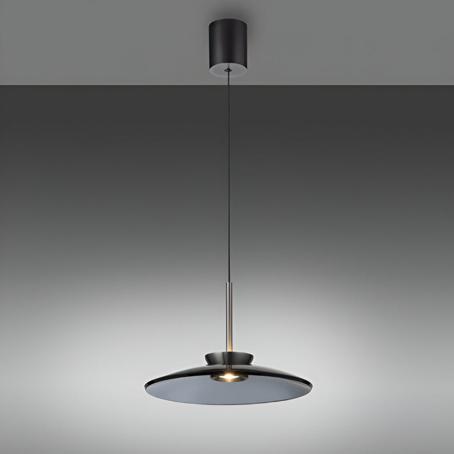 Modern pendant kinetic light with a black finish on a gray background