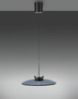 Modern pendant kinetic light with a dark shade on a gray background