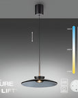 Neuhaus Pure e-Lift pendant light with color temperature and LED memory indicators on a gray background