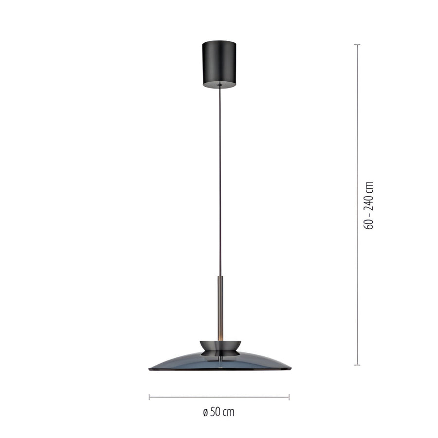 Black pendant lamp with dimensions on a white background