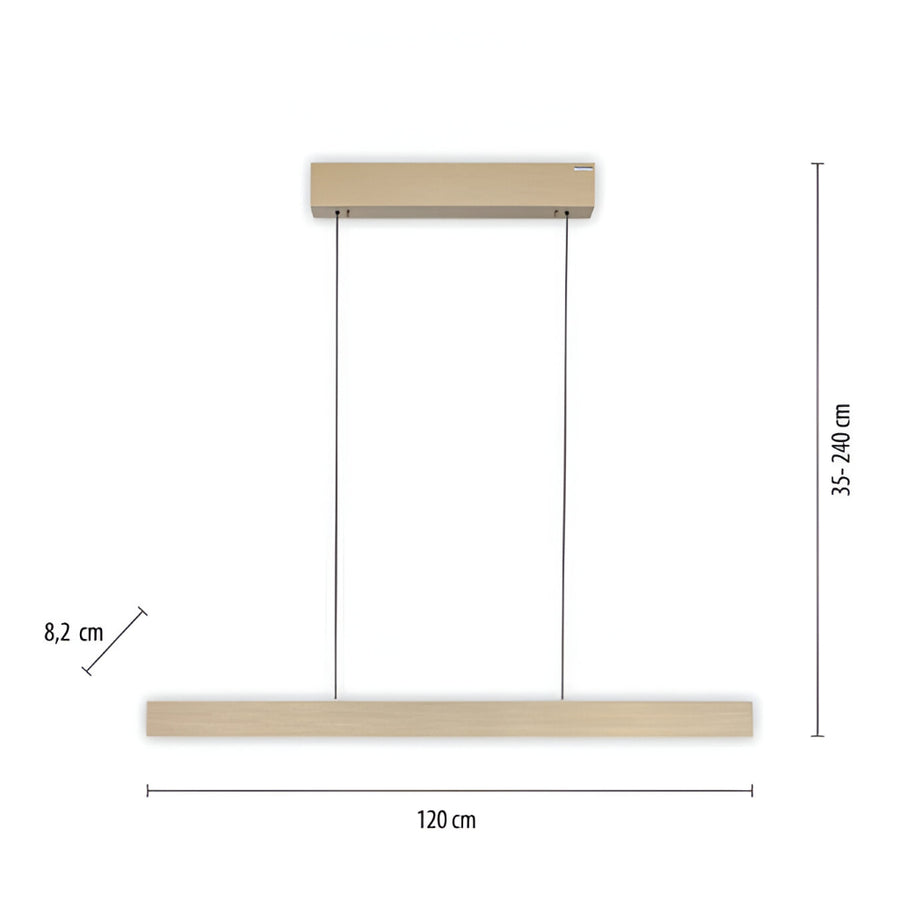 Kinetic suspension light with dimensions on a white background