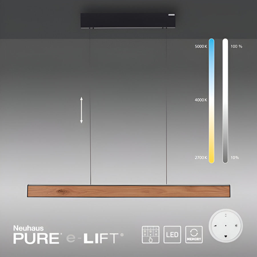 Neuhaus PURE e-LIFT light fixture with color temperature and brightness control on a gray background
