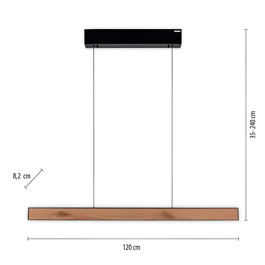 Measurement chart of the kinetic light for kitchen counters, dining table and home office desks with dimensions labeled.