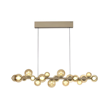 Modern kinetic chandelier with gold spherical bulbs on a white background by Neuahaus Pure available at Spacio retail stores in Mumbai & Kolkata. 