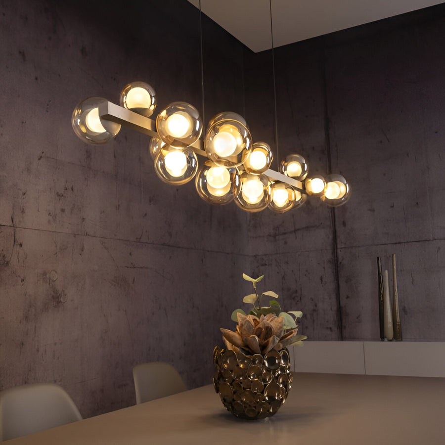 Modern Kinetic chandelier with multiple lights in a room setting
