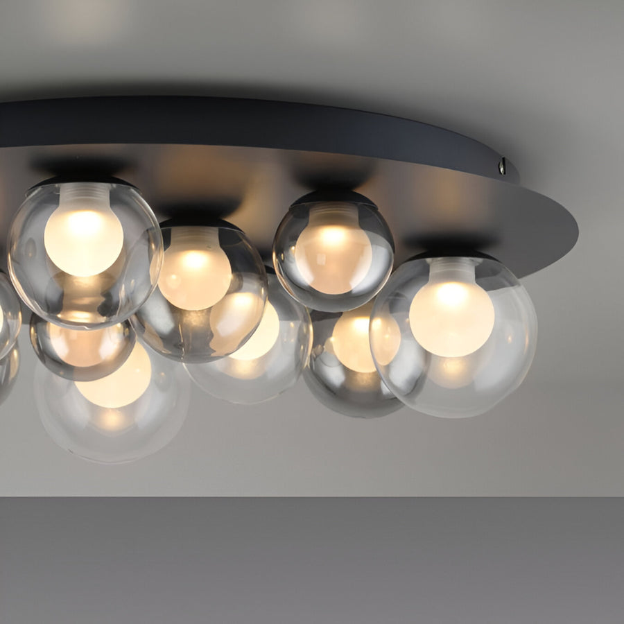 Ceiling light fixture with multiple bulbs on a neutral background