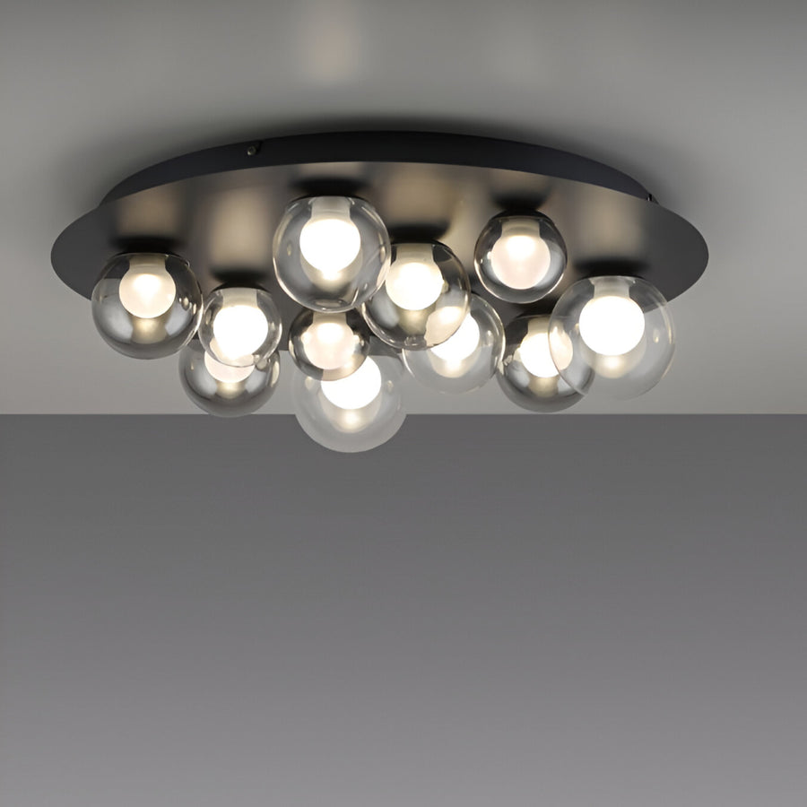 Modern ceiling light fixture with multiple bulbs on a gray background