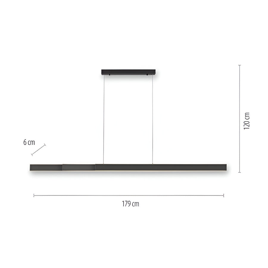 Measurement chart of a black rectangular extendable kinetic light with dimensions labeled.