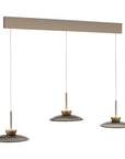 Modern pendant light fixture with three hanging lamps on a white background