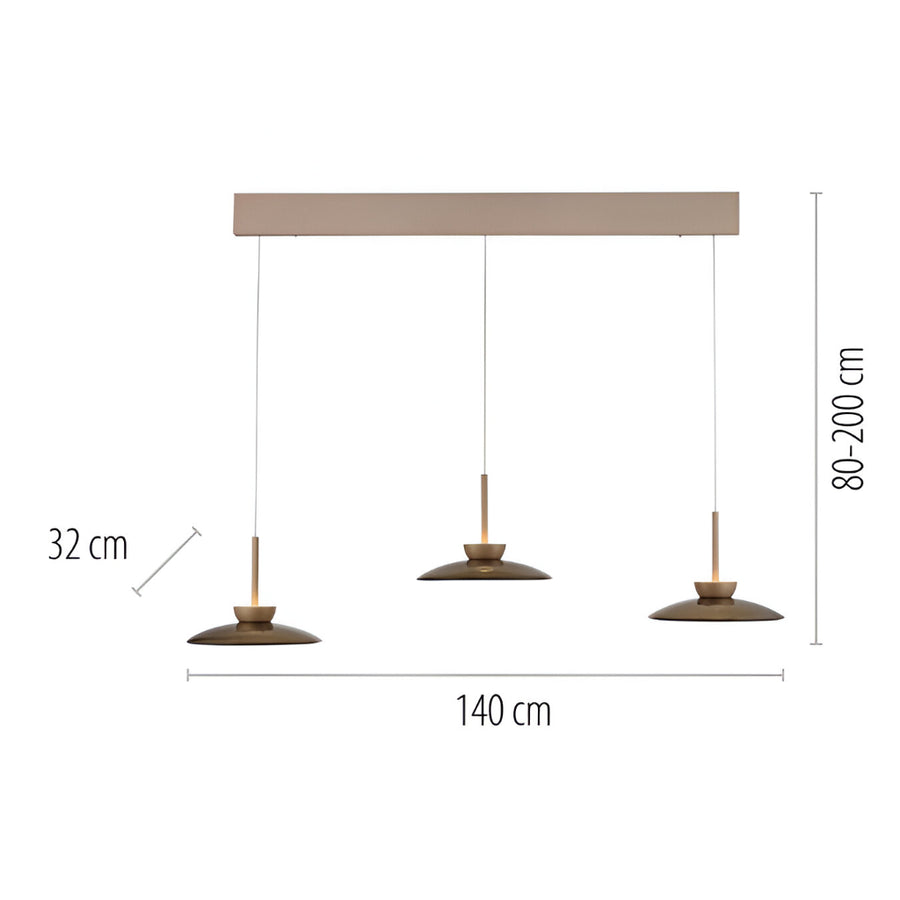 Pendant light fixture with dimensions on a white background