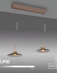 Modern pendant lights with a wooden fixture on a gray background