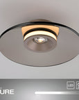 Modern ceiling light fixture with 'Neuhaus PURE' branding on a gray background