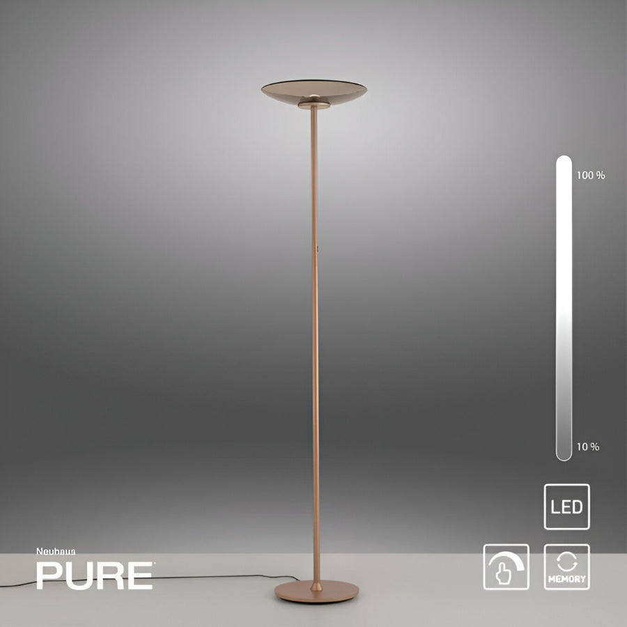 Floor lamp with 'PURE' branding on a gray background