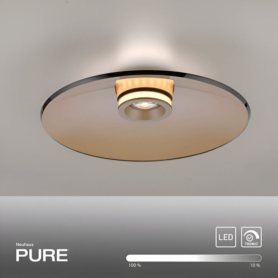 Ceiling light fixture with 'PURE' branding on a neutral background