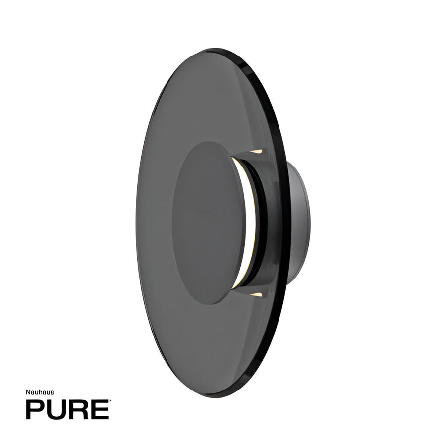 Black circular shower head with 'Neuhaus PURE' branding on a white background