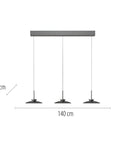 Pendant light fixture with measurement details on a white background