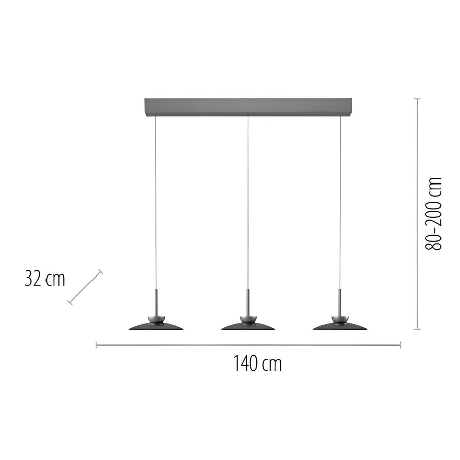 Pendant light fixture with measurement details on a white background