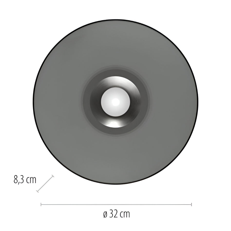 Gray ceiling light with dimensions labeled on a white background