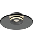 Round ceiling light fixture with black rim on a white background