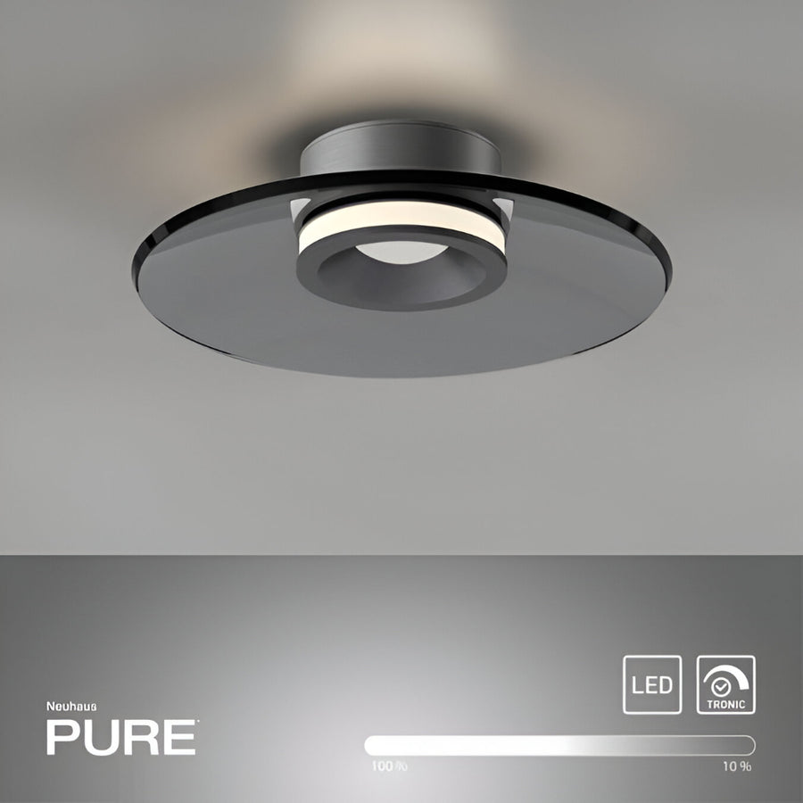 Ceiling light fixture with 'Neuhaus PURE' branding on a gray background