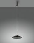 Modern manual adjustable height pendant light with a dark finish on a gray background