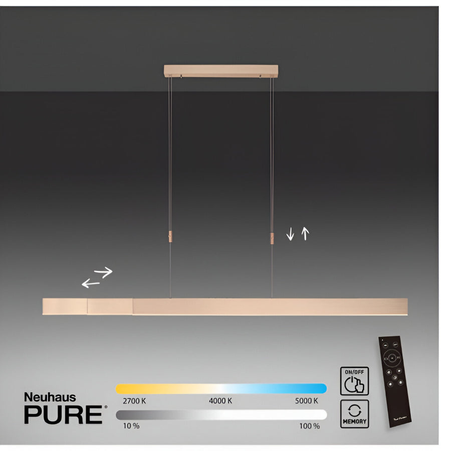 Neuhaus Pure pendant light with control panel and color temperature slider on a dark background