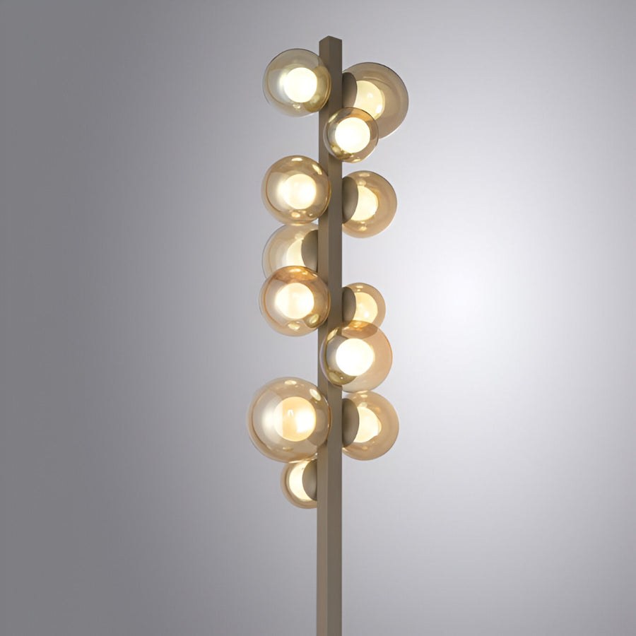 Modern floor lamp with multiple spherical bulbs on a gray background