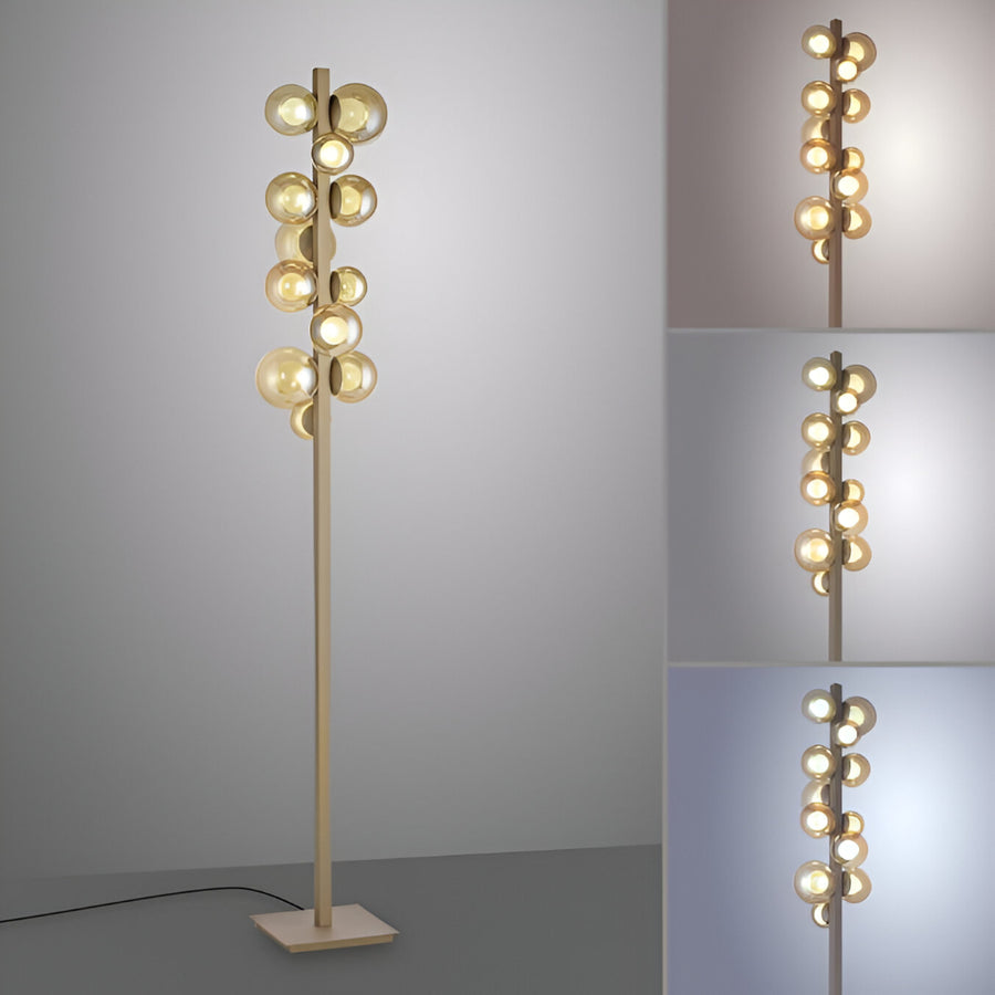 Modern floor lamp with multiple bulbs on a gray background