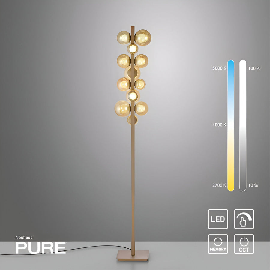 Neuhaus PURE floor lamp with a gray background and color temperature scale.