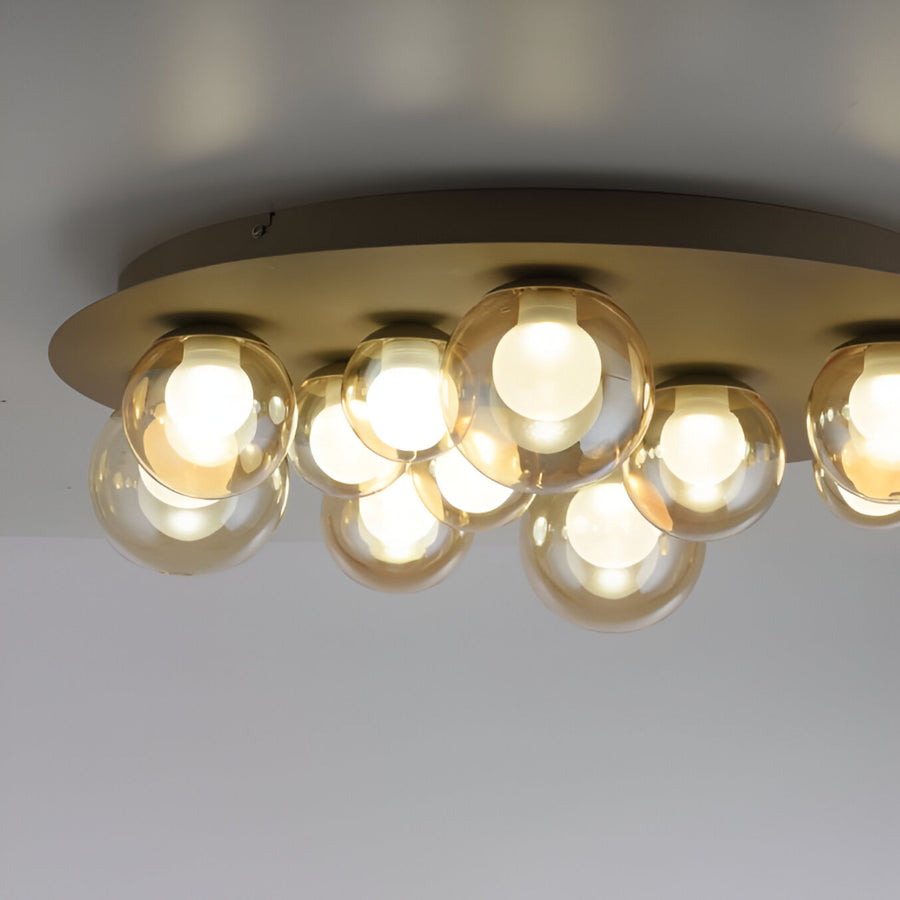 Ceiling light fixture with multiple bulbs on a plain background