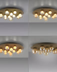 Ceiling light fixture with multiple bulbs on a gray background