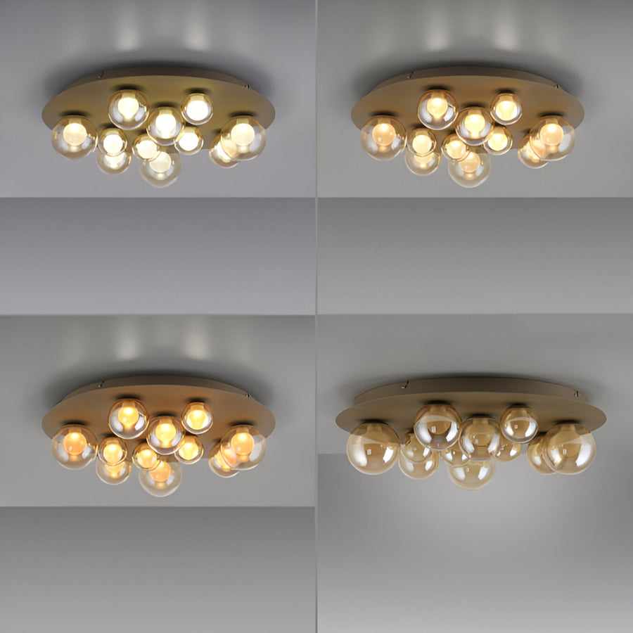 Ceiling light fixture with multiple bulbs on a gray background
