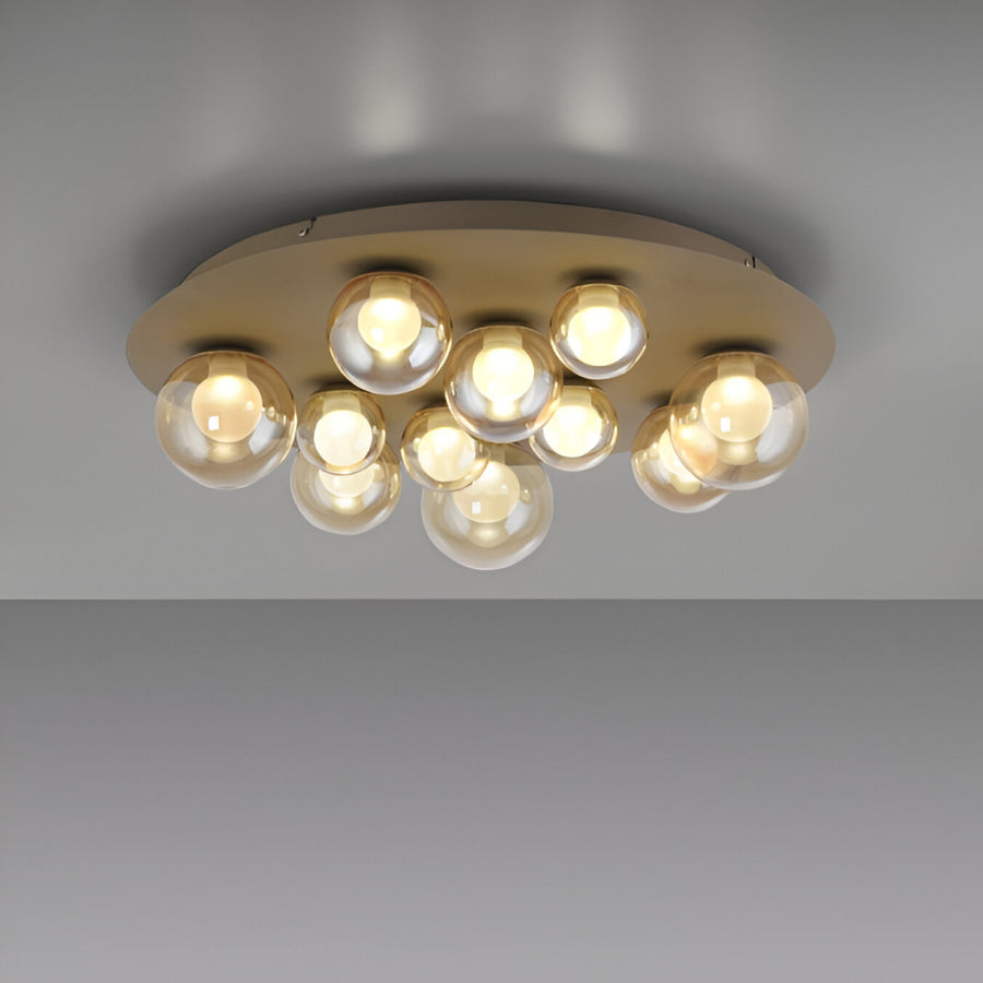 Ceiling light fixture with multiple bulbs on a gray background