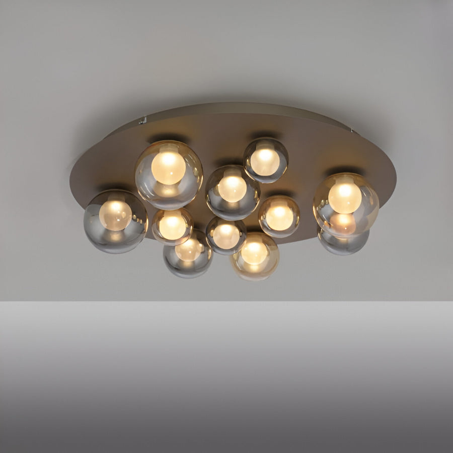 Ceiling light fixture with multiple bulbs on a gray background
