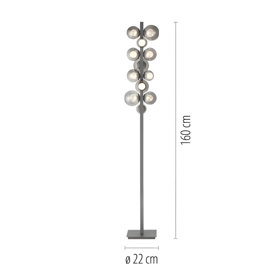 Floor lamp with dimensions on a white background