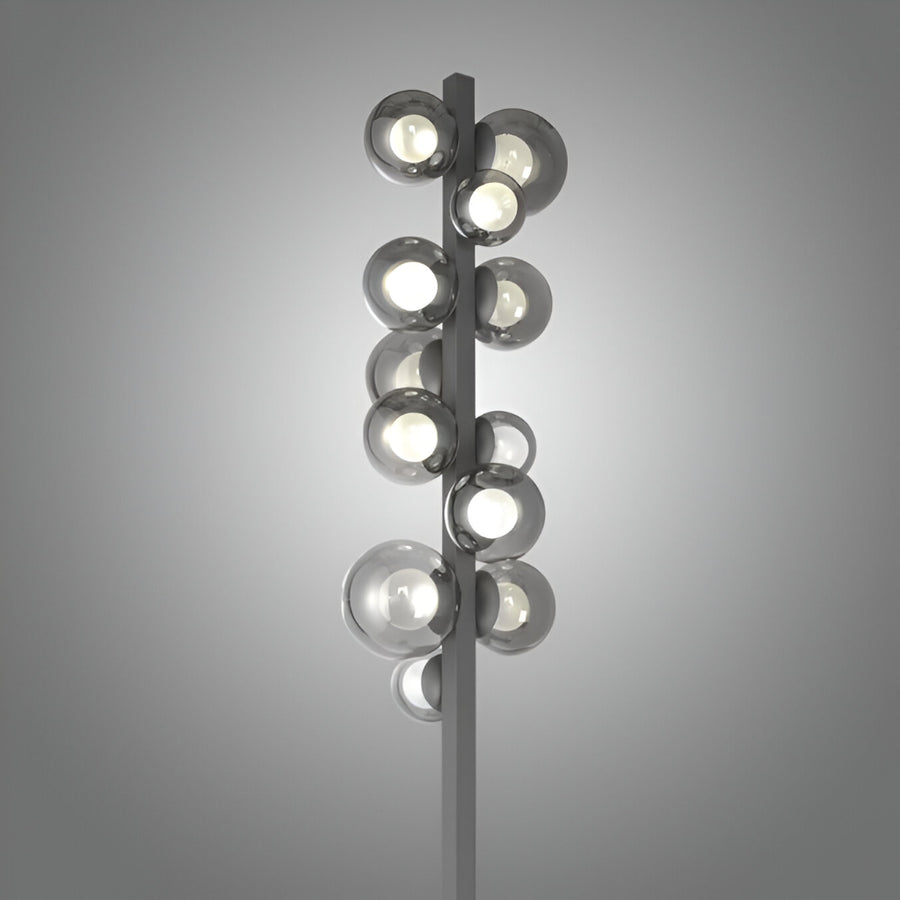 Modern floor lamp with multiple circular light fixtures on a gray background