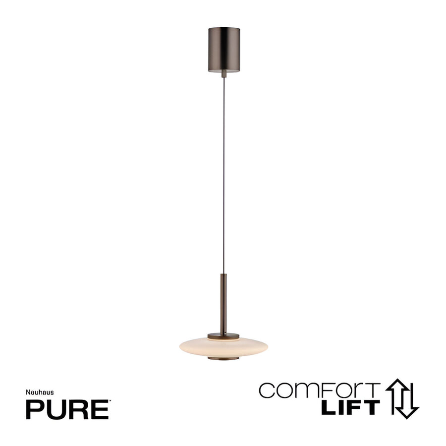 Neuhaus pendant light with 'Pure' and 'Comfort Lift' text on a white background