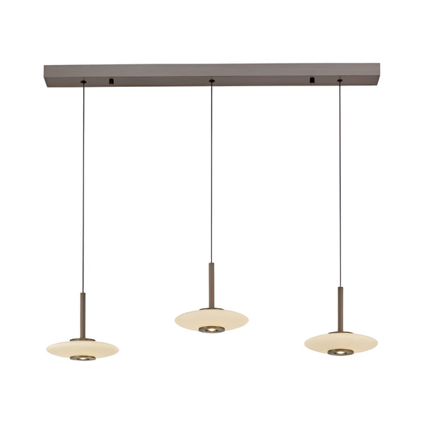 Modern pendant light fixture with three hanging lamps and a manual height adjustable system on a white background by Neuhaus Pure available at Spacio retail store in India. 