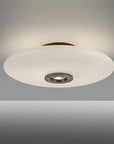 Ceiling light fixture with white shade on a gray background