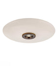 Round white ceiling light fixture on a white background