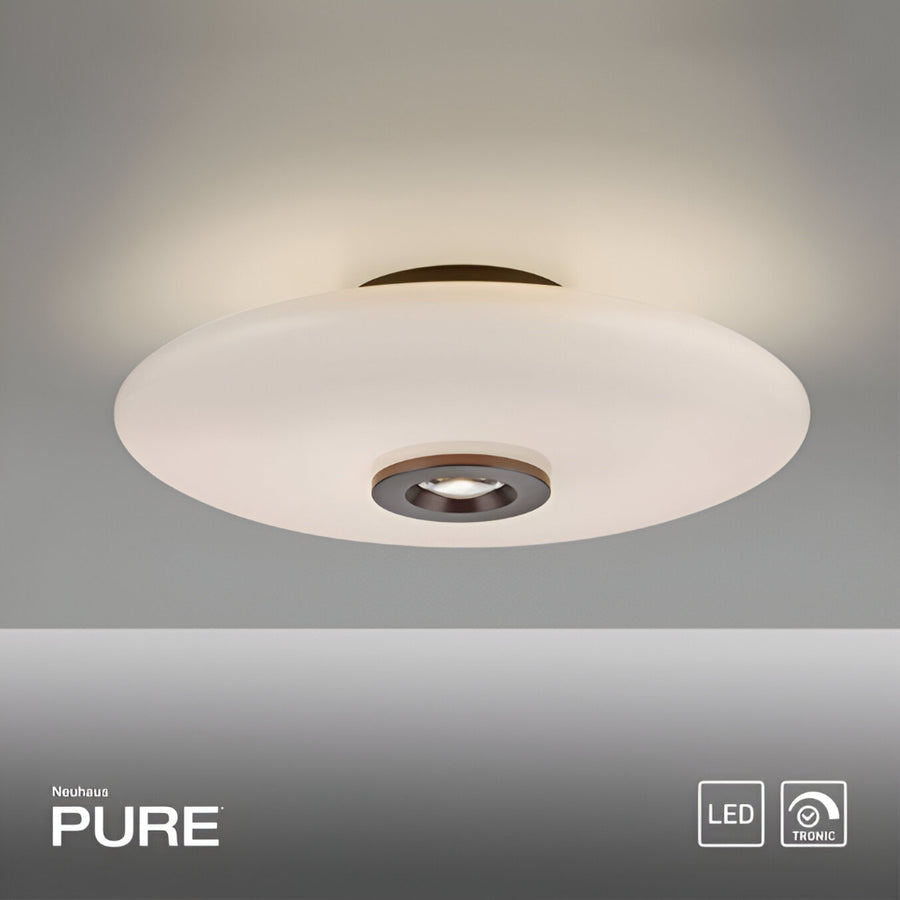 Ceiling light fixture with 'PURE' branding on a gray background