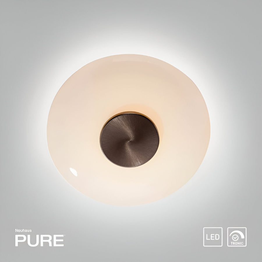 Ceiling light fixture with 'PURE' branding on a gray background